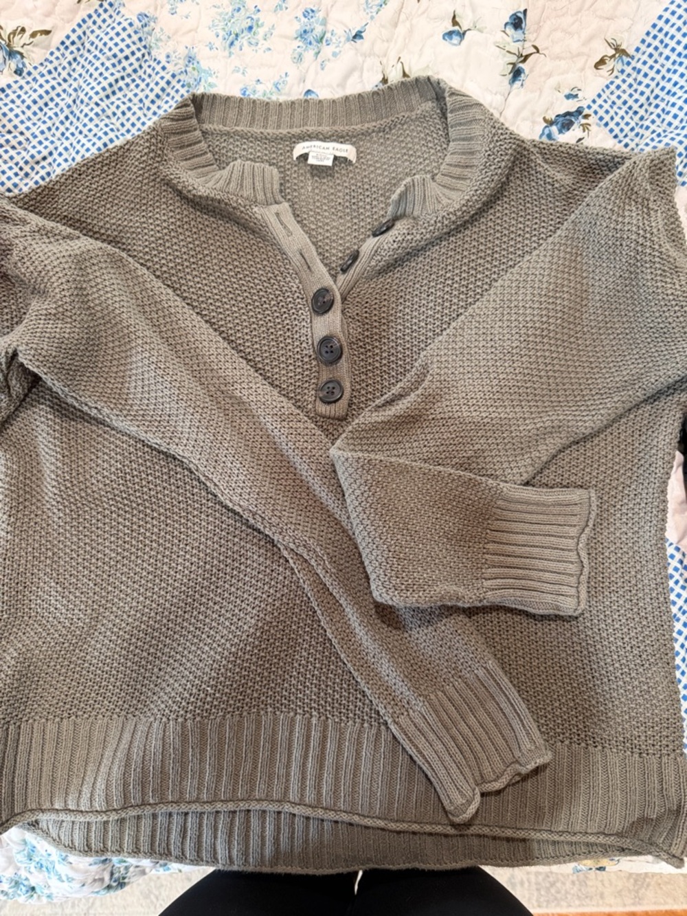 American Eagle Outfitters Olive Green Button Henley Sweater